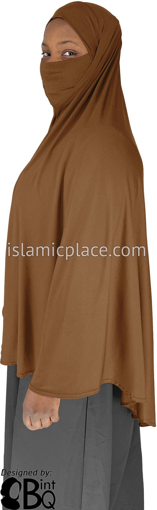 Hazelnut - Plain Overhead Khimar - Extra Long Knee Length