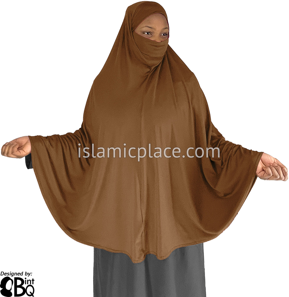 Hazelnut - Plain Overhead Khimar - Extra Long Knee Length