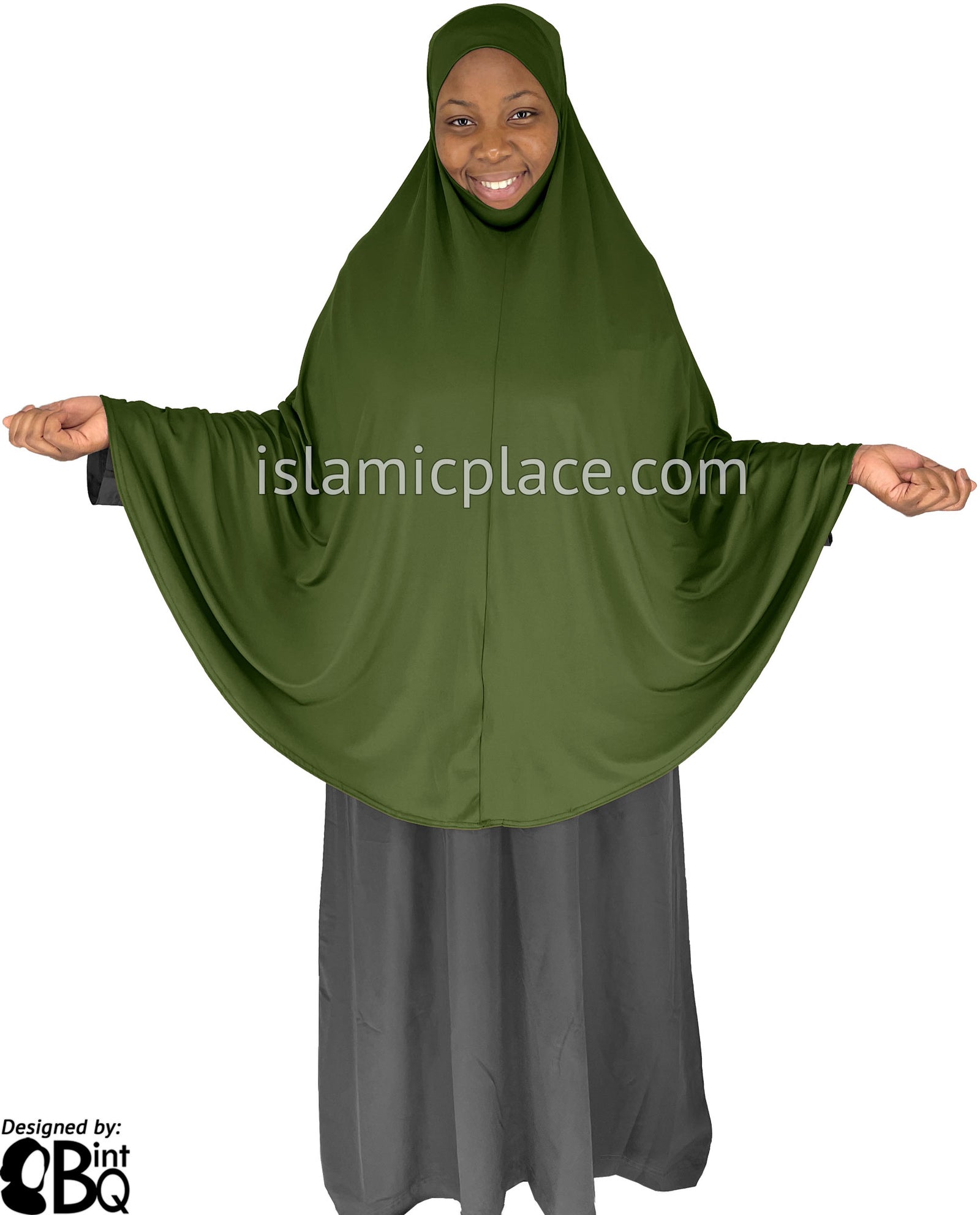 Fresh Olive - Plain Overhead Khimar - Extra Long Knee Length