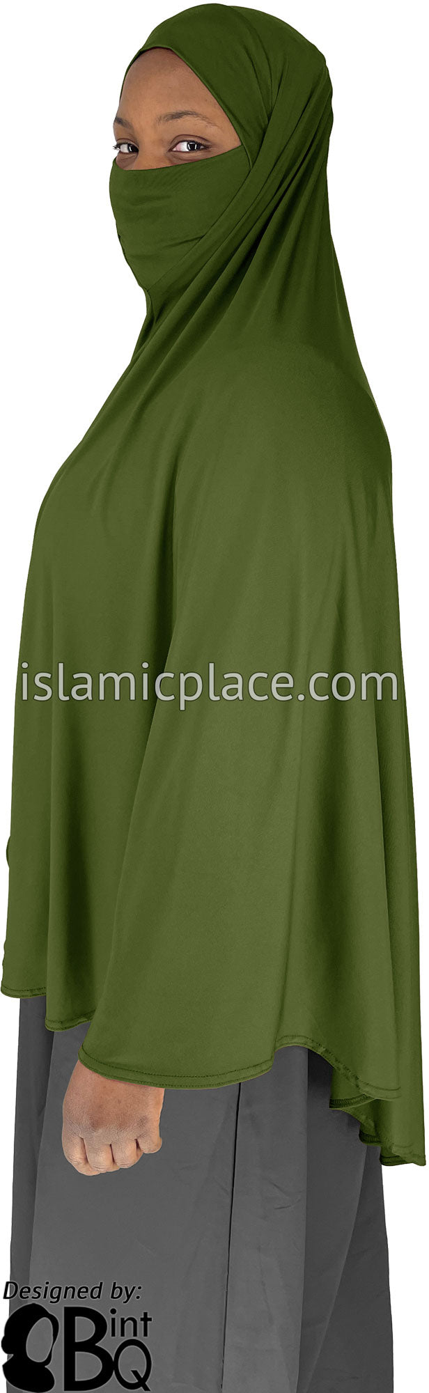 Fresh Olive - Plain Overhead Khimar - Extra Long Knee Length