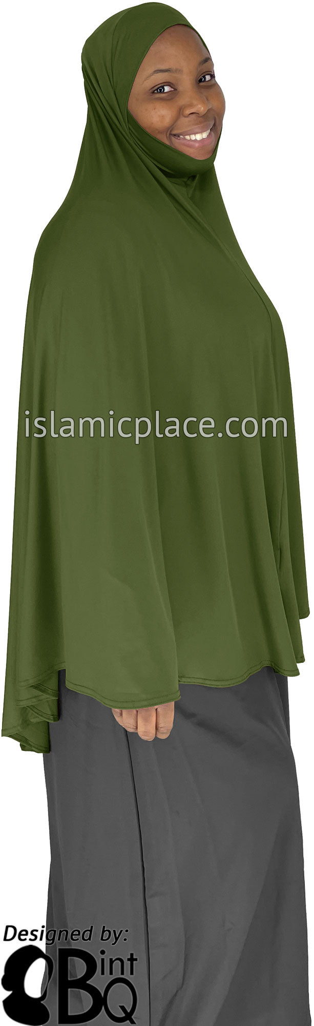 Fresh Olive - Plain Overhead Khimar - Extra Long Knee Length