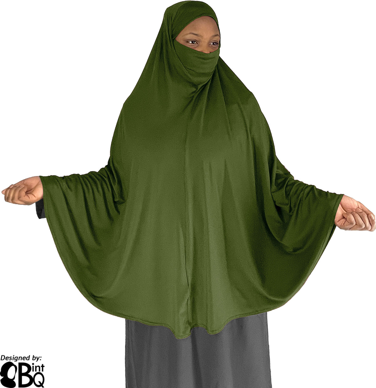 Fresh Olive - Plain Overhead Khimar - Extra Long Knee Length