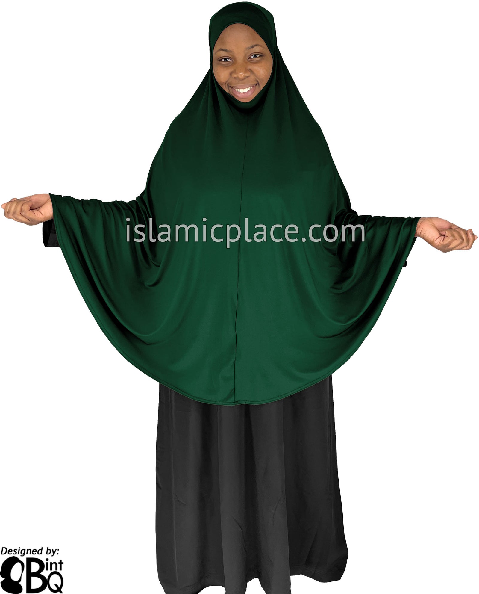 Hunter Green - Plain Overhead Khimar - Extra Long Knee Length