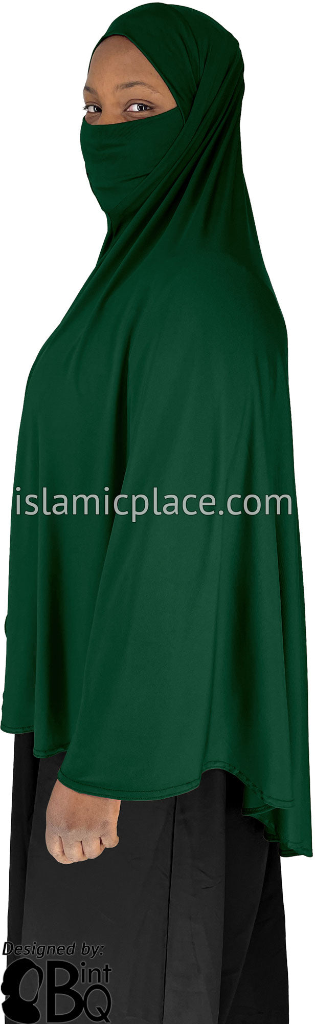 Hunter Green - Plain Overhead Khimar - Extra Long Knee Length