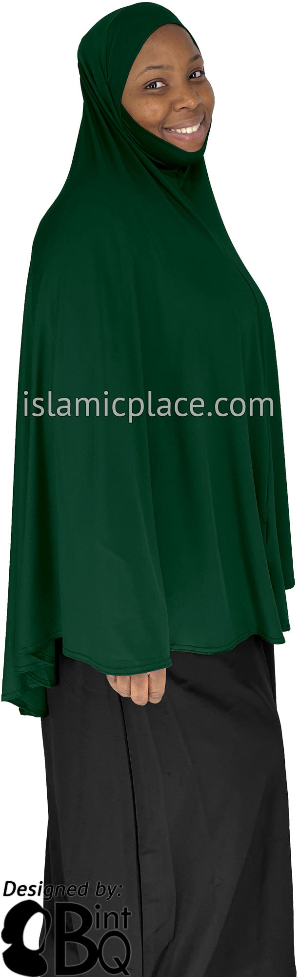 Hunter Green - Plain Overhead Khimar - Extra Long Knee Length