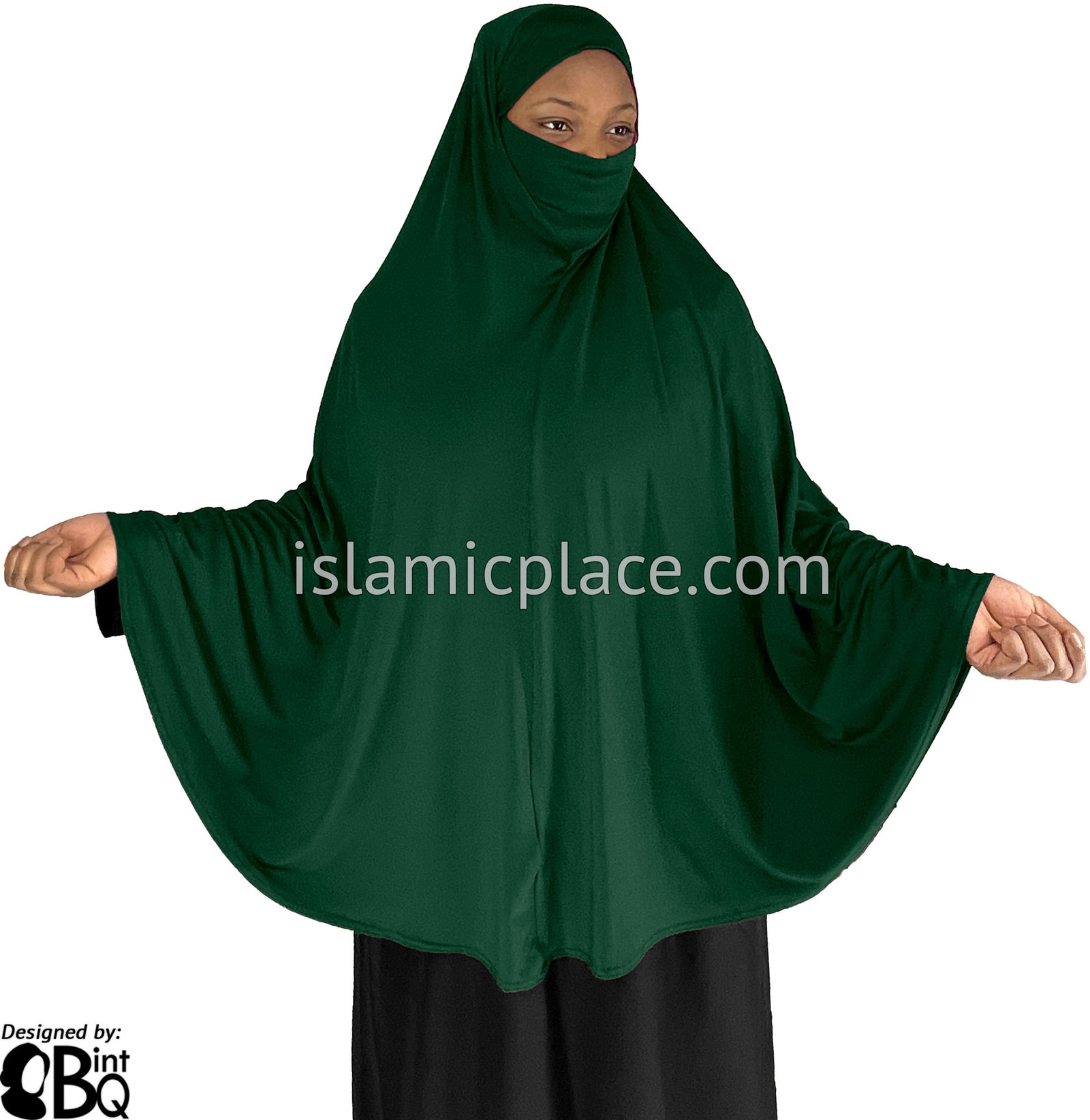 Hunter Green - Plain Overhead Khimar - Extra Long Knee Length