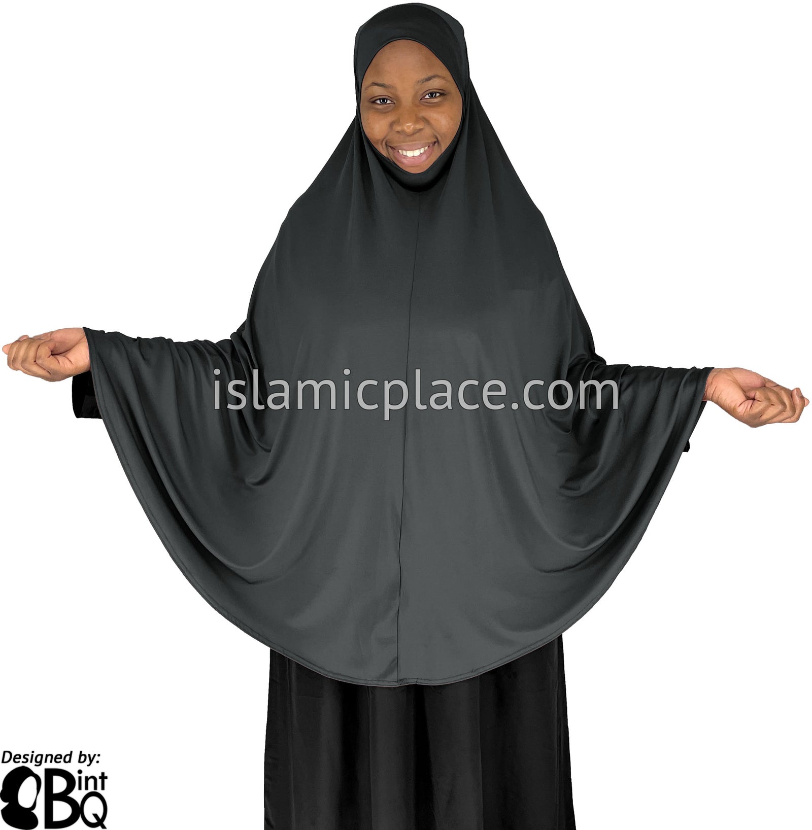 Charcoal Gray - Plain Overhead Khimar - Extra Long Knee Length