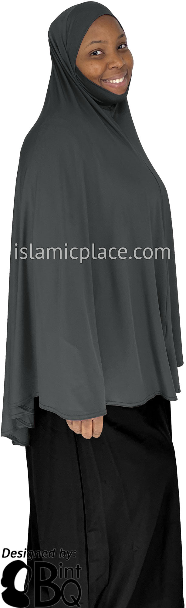 Charcoal Gray - Plain Overhead Khimar - Extra Long Knee Length
