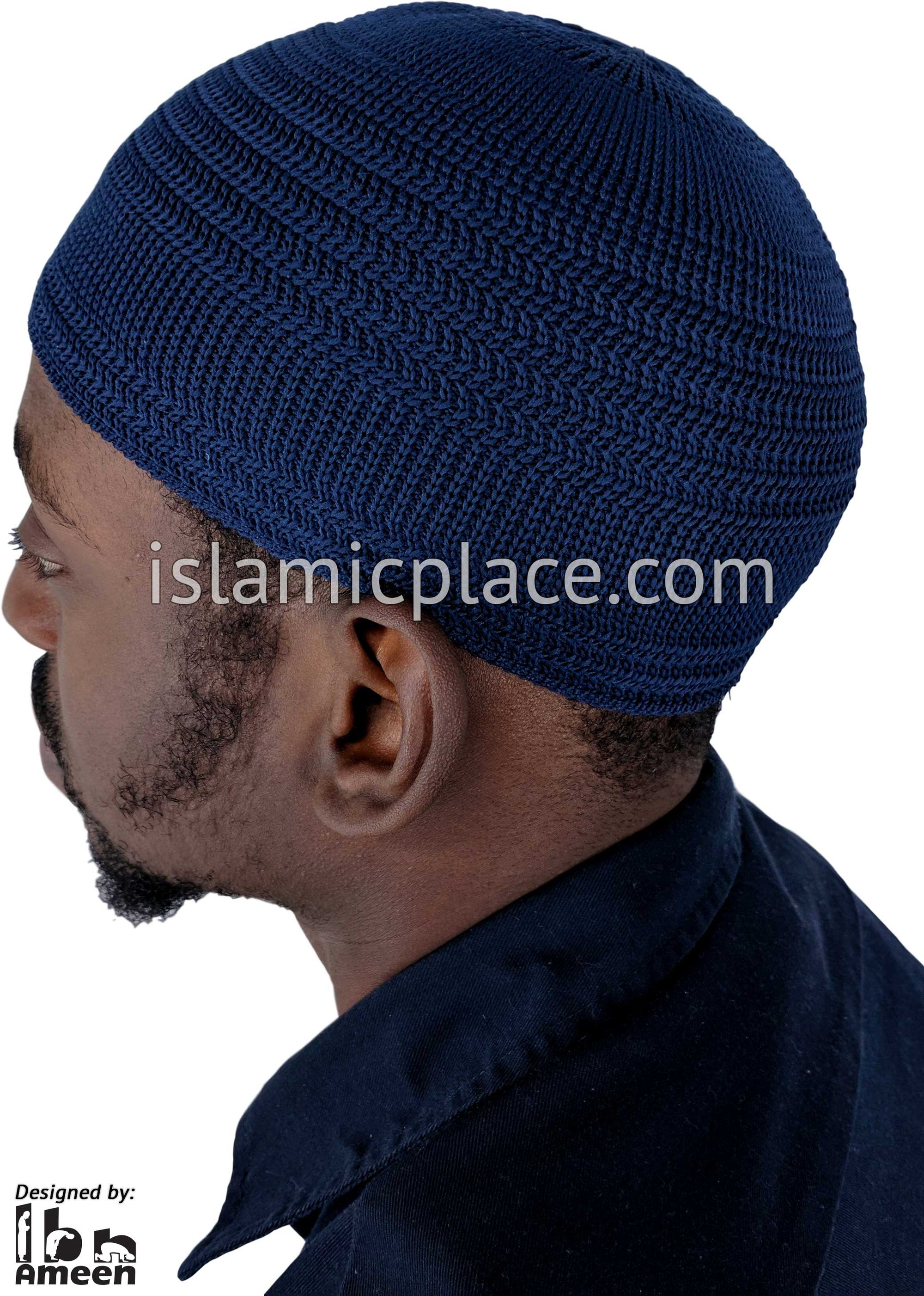 Navy Blue - Elastic Knitted Plain Simple Kufi