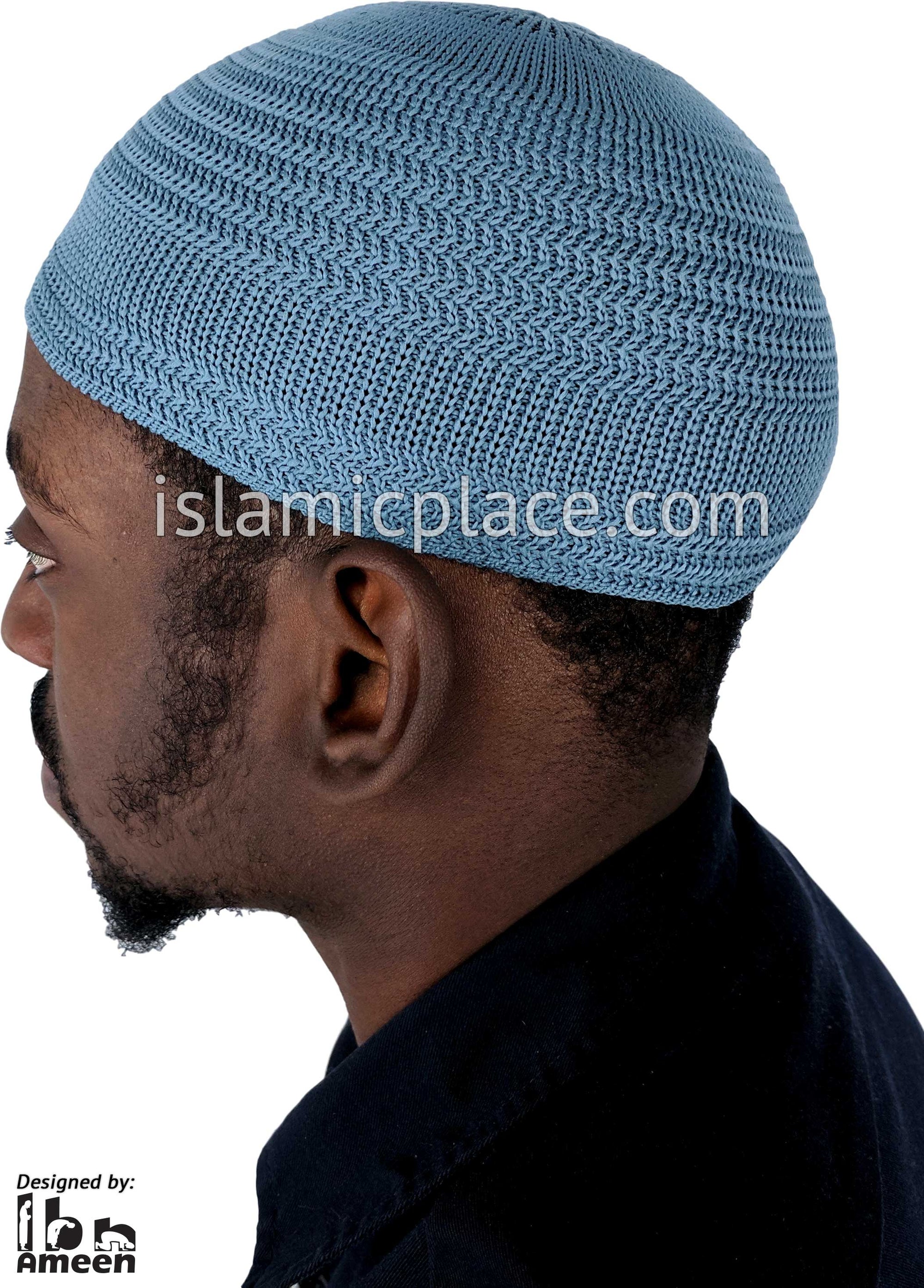 Steel Blue - Elastic Knitted Plain Simple Kufi