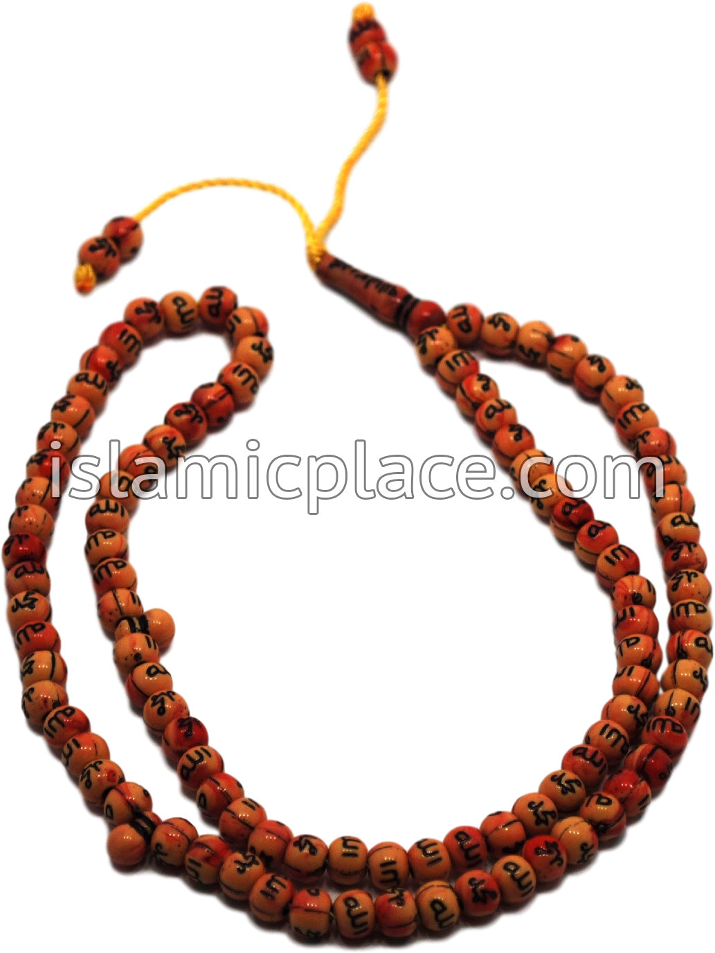 Burnt Orange Tasbih Prayer Beads with Allah & Muhammad Script
