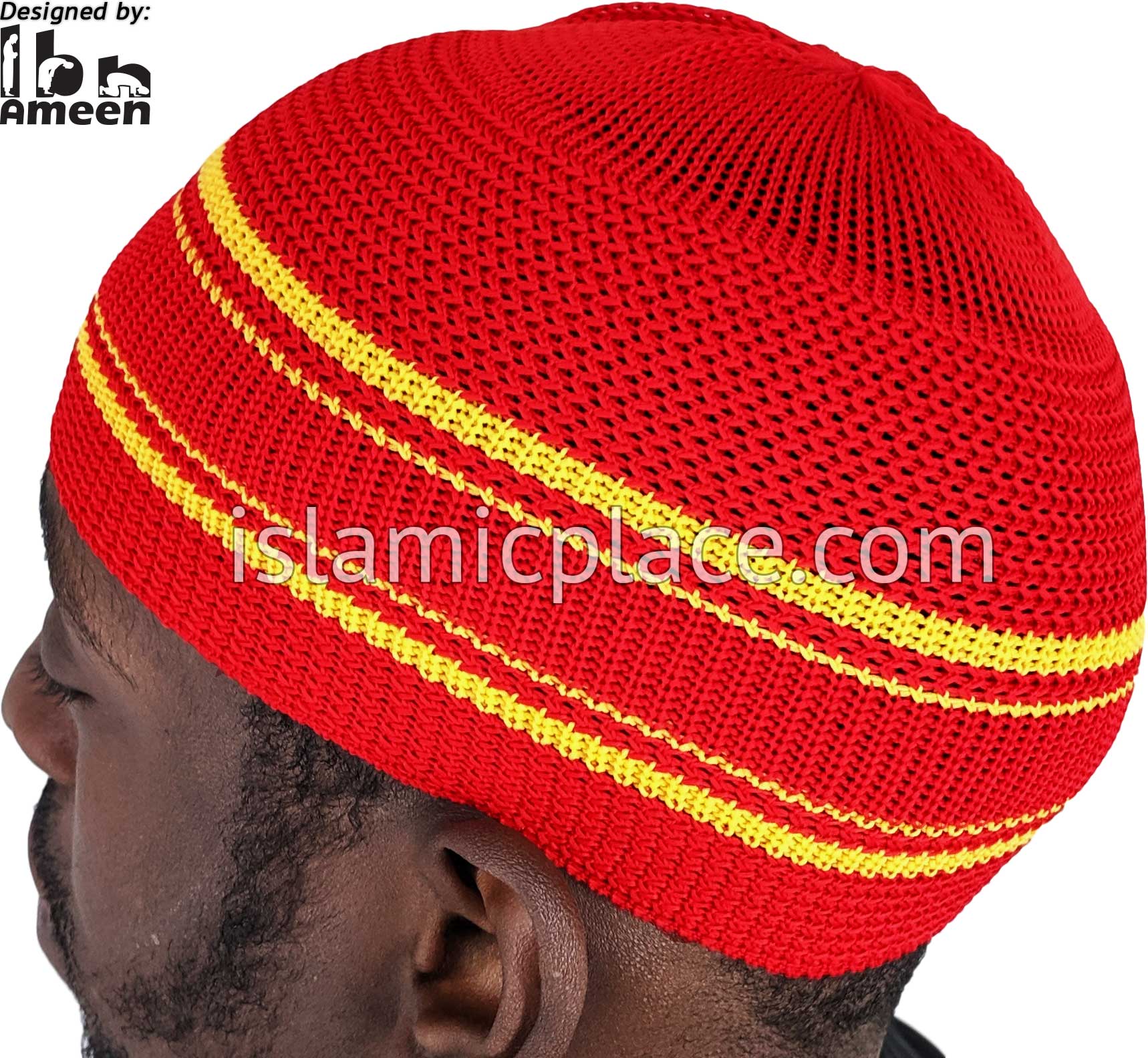 Red with Gold - Elastic Knitted Kareem Designer Kufi