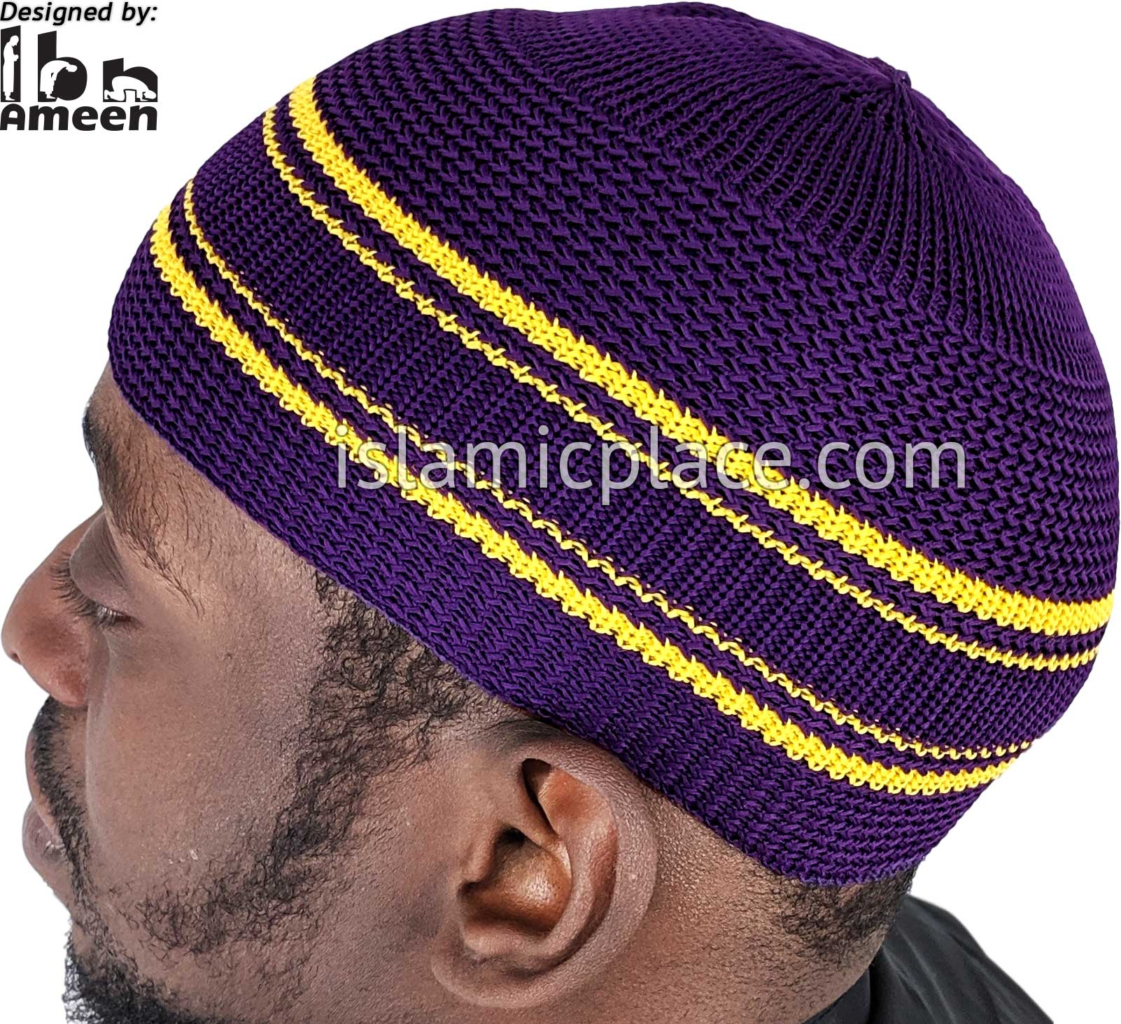 Purple with Gold - Elastic Knitted Kareem Designer Kufi