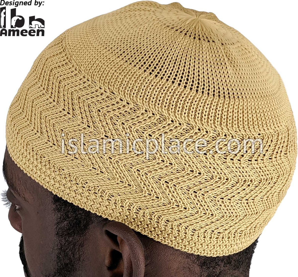 Solid Khaki - Elastic Knitted Ghani Designer Kufi