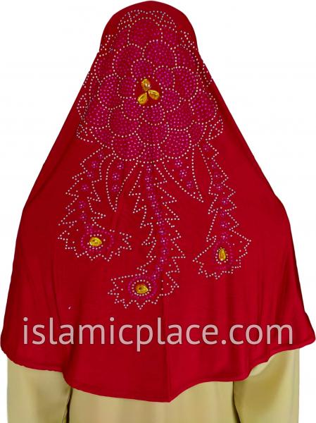 Red - Radiant Hijab Al-Amira Teen to Adult (Large) - Design 7