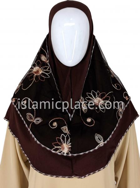 Brown - Floral Sketch Hijab Al-Amira Teen to Adult (Large) - Design 9