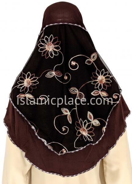 Brown - Floral Sketch Hijab Al-Amira Teen to Adult (Large) - Design 9