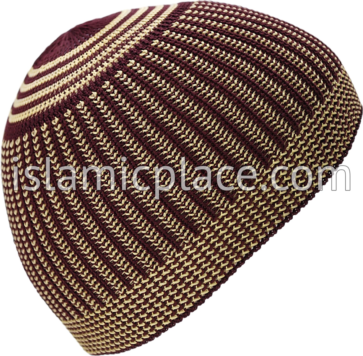 Burgundy & Khaki - Elastic Knitted Bashir Designer Kufi
