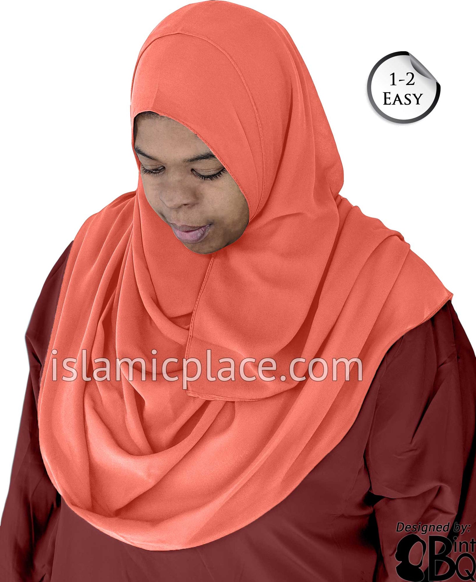 Salmon Plain - Salima 1-2 Easy Georgette Shayla Long Rectangle Hijab 30"x70"