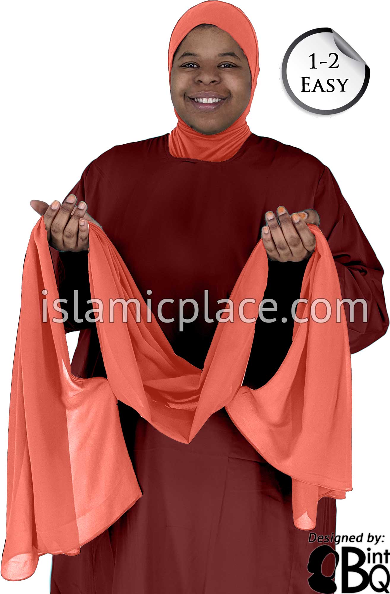 Salmon Plain - Salima 1-2 Easy Georgette Shayla Long Rectangle Hijab 30"x70"