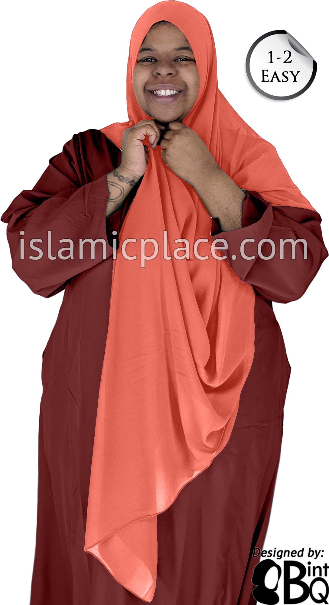 Salmon Plain - Salima 1-2 Easy Georgette Shayla Long Rectangle Hijab 30"x70"