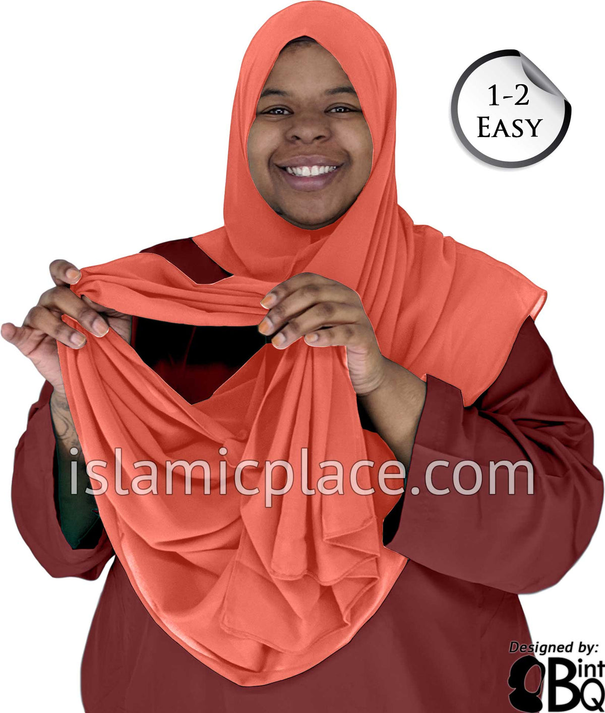 Salmon Plain - Salima 1-2 Easy Georgette Shayla Long Rectangle Hijab 30"x70"