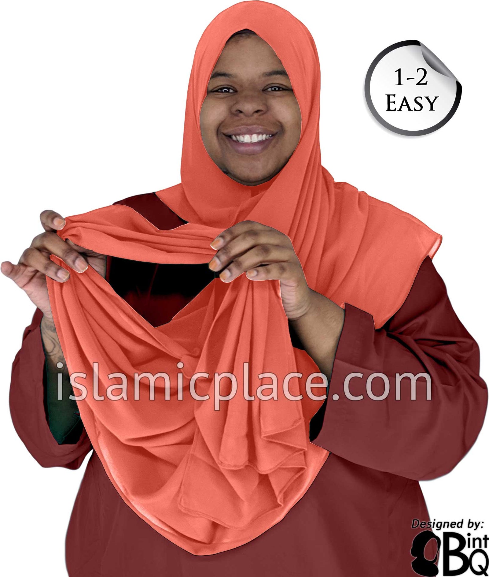 Salmon Plain - Salima 1-2 Easy Georgette Shayla Long Rectangle Hijab 30"x70"