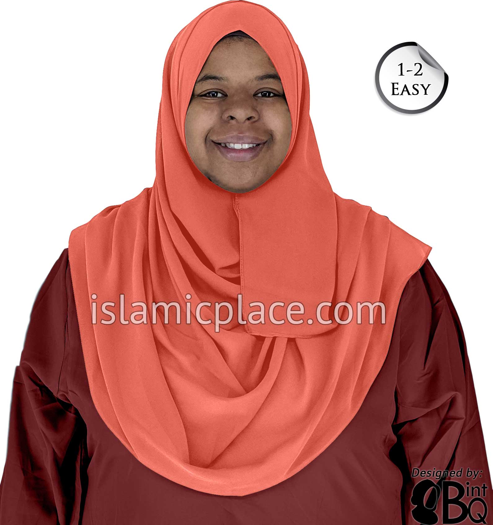 Salmon Plain - Salima 1-2 Easy Georgette Shayla Long Rectangle Hijab 30"x70"