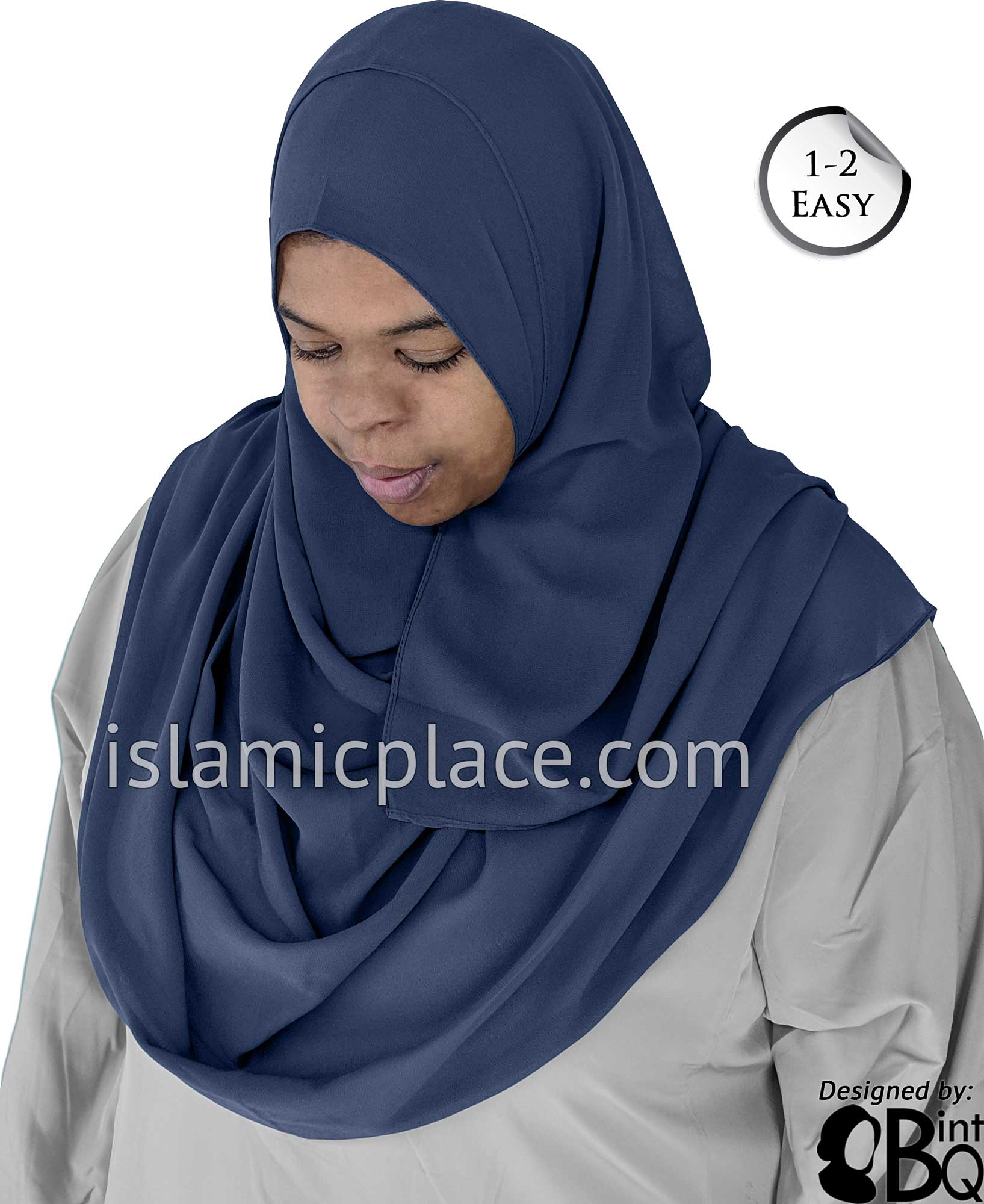 Navy Blue - Salima 1-2 Easy Georgette Shayla Long Rectangle Hijab 30"x70"