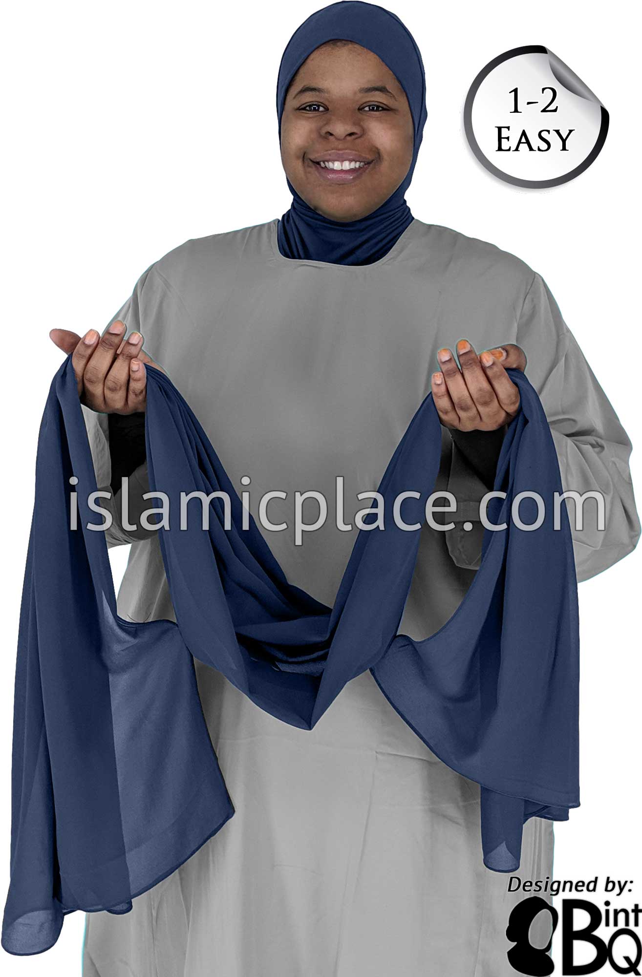 Navy Blue - Salima 1-2 Easy Georgette Shayla Long Rectangle Hijab 30"x70"