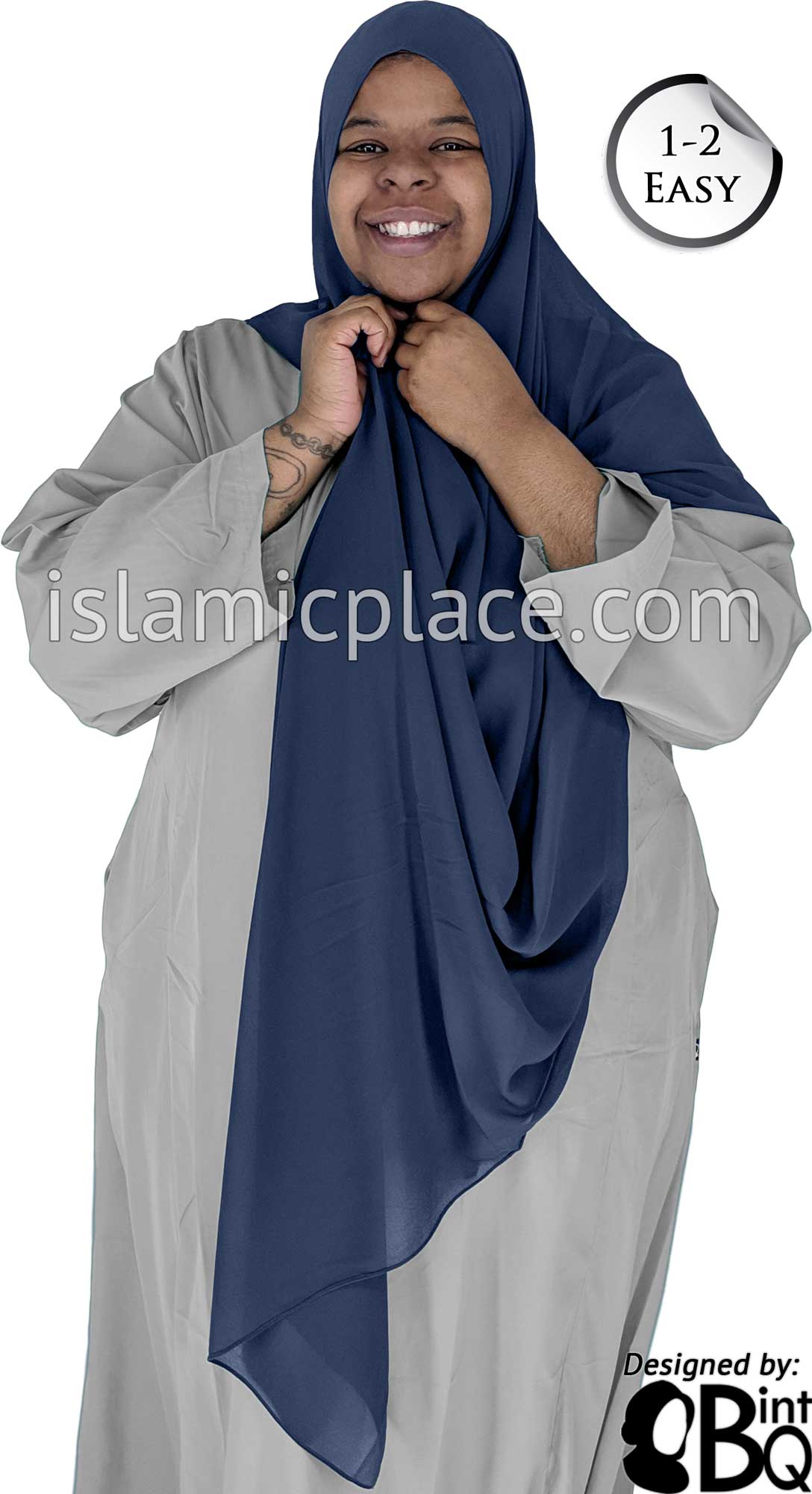 Navy Blue - Salima 1-2 Easy Georgette Shayla Long Rectangle Hijab 30"x70"