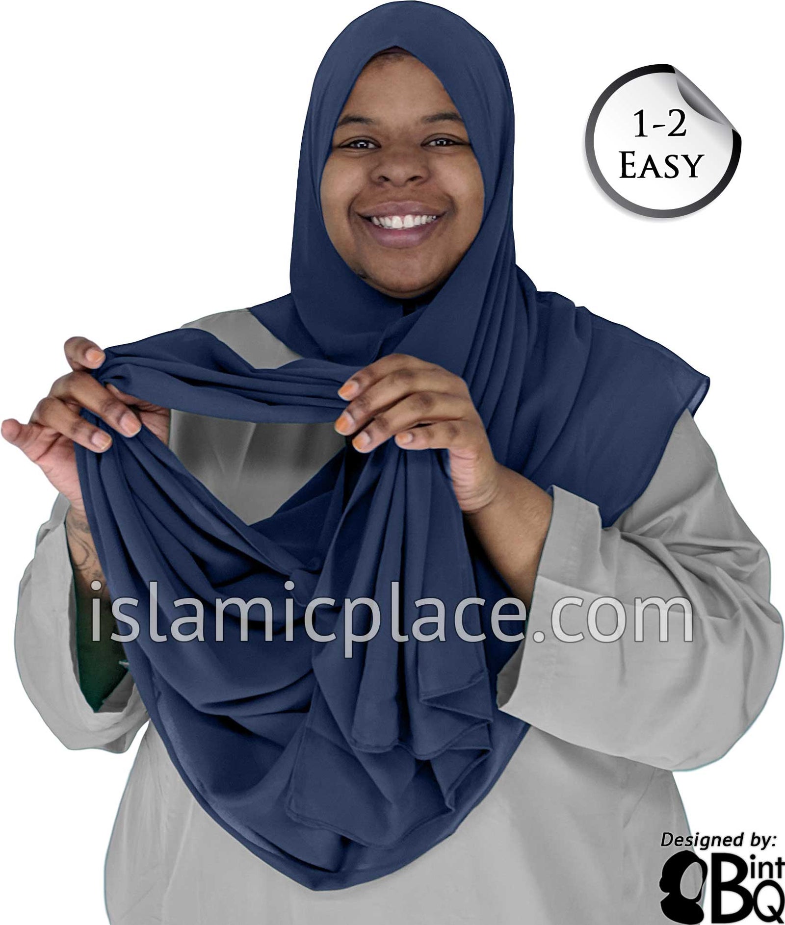 Navy Blue - Salima 1-2 Easy Georgette Shayla Long Rectangle Hijab 30"x70"