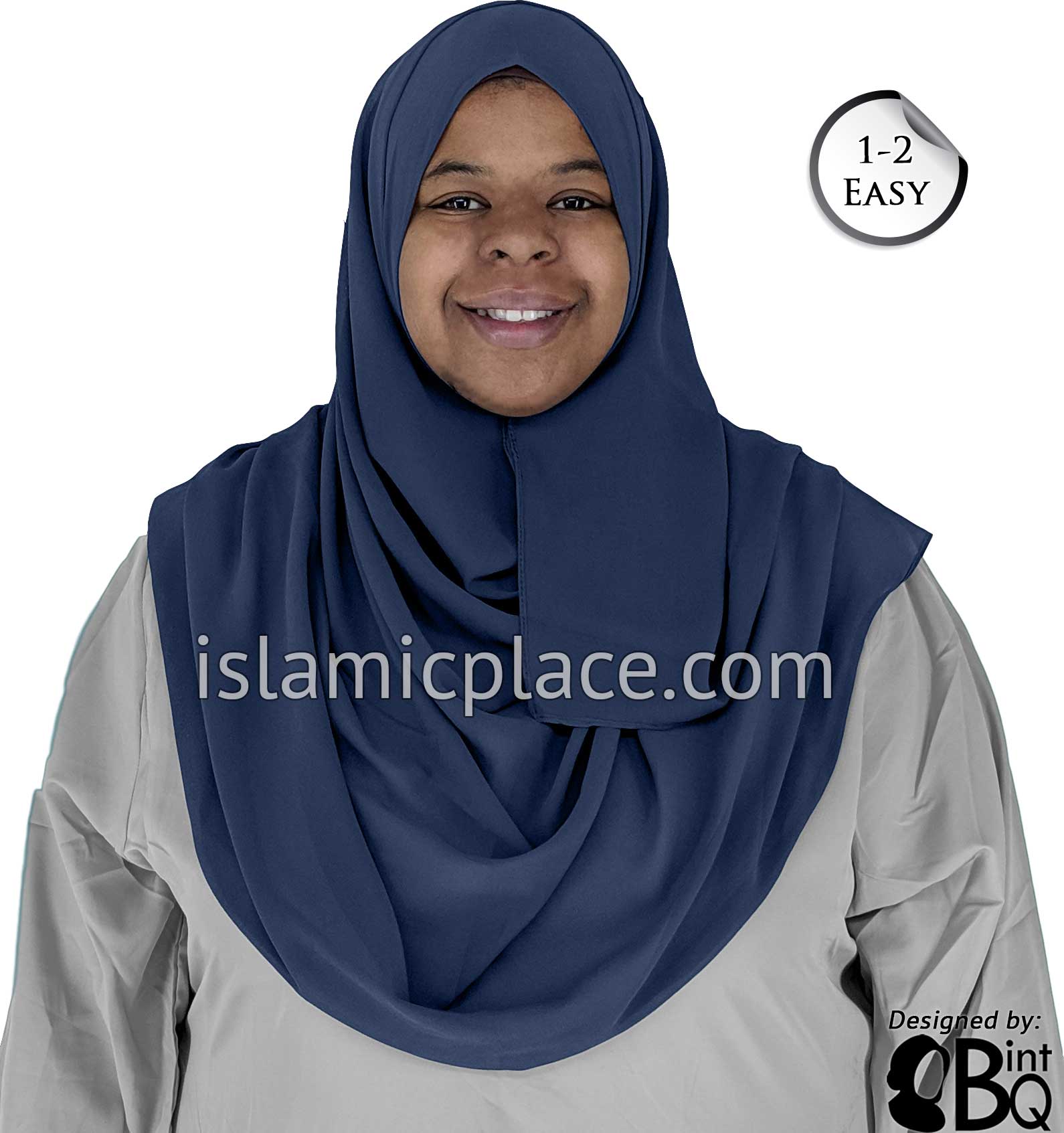 Navy Blue - Salima 1-2 Easy Georgette Shayla Long Rectangle Hijab 30"x70"