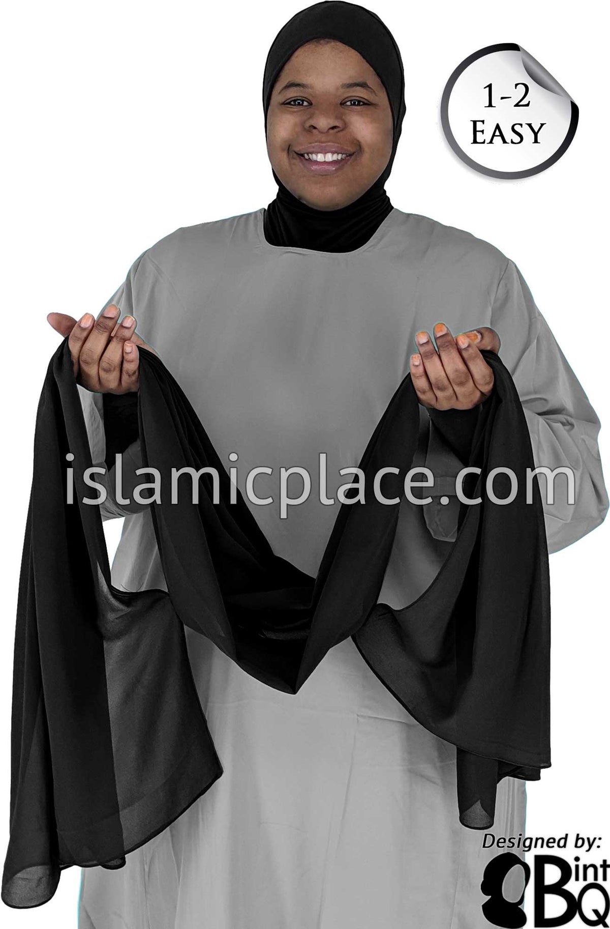 Black Plain - Salima 1-2 Easy Georgette Shayla Long Rectangle Hijab 30"x70"