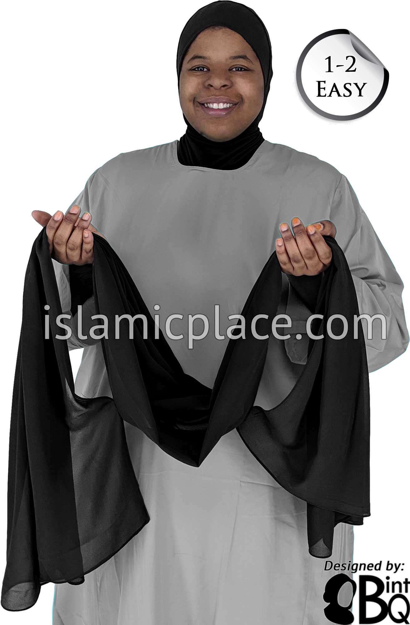 Black Plain - Salima 1-2 Easy Georgette Shayla Long Rectangle Hijab 30"x70"