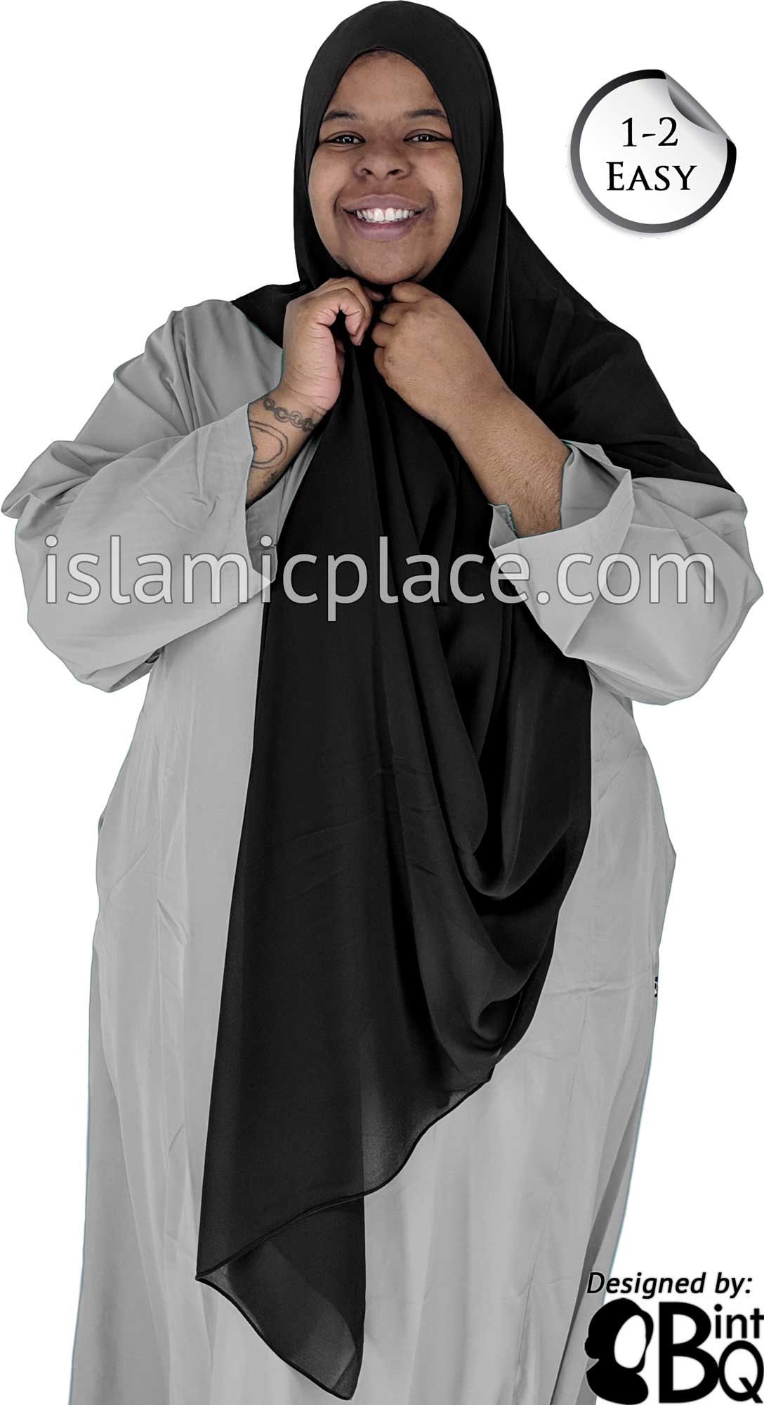 Black Plain - Salima 1-2 Easy Georgette Shayla Long Rectangle Hijab 30"x70"