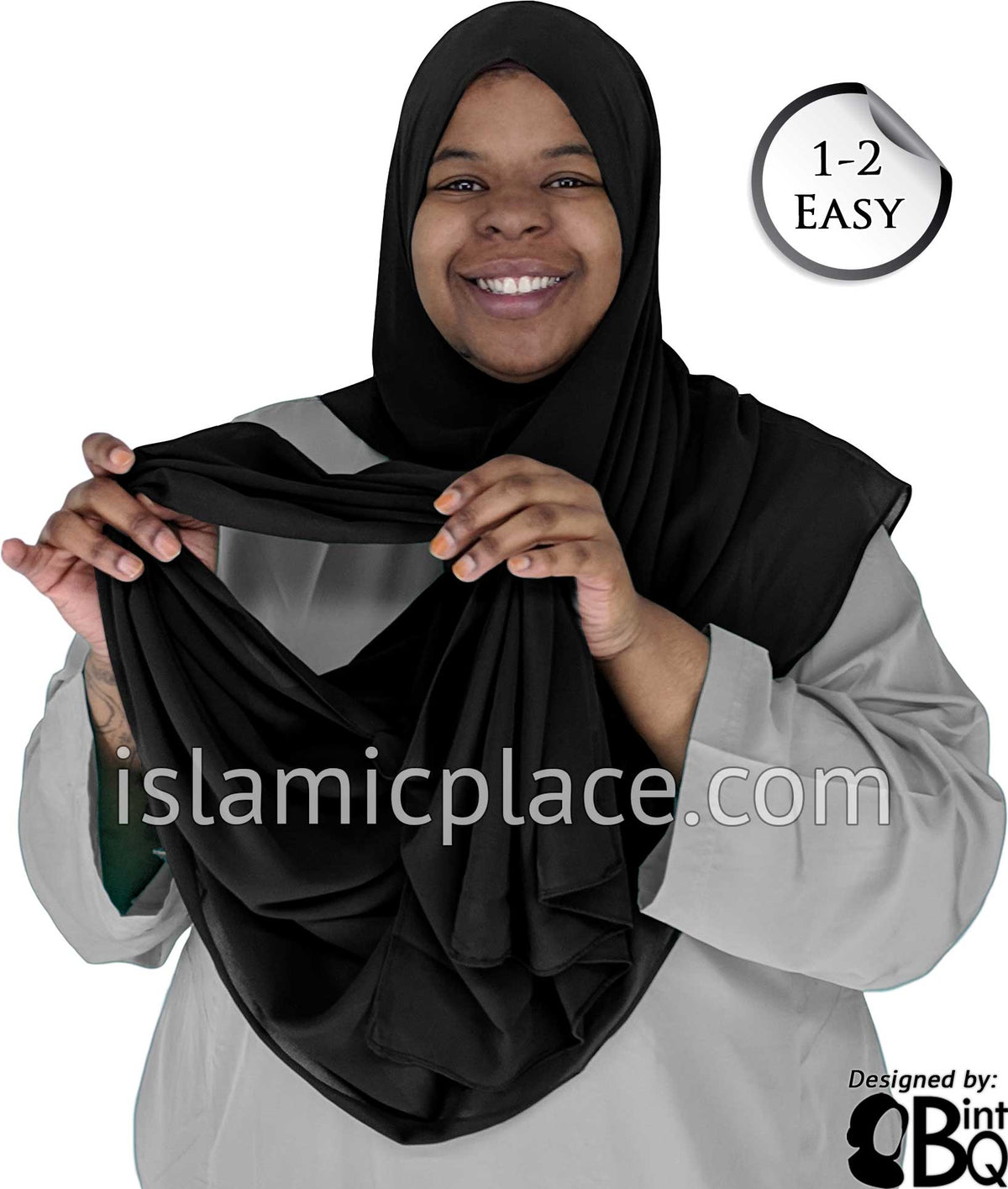 Black Plain - Salima 1-2 Easy Georgette Shayla Long Rectangle Hijab 30"x70"