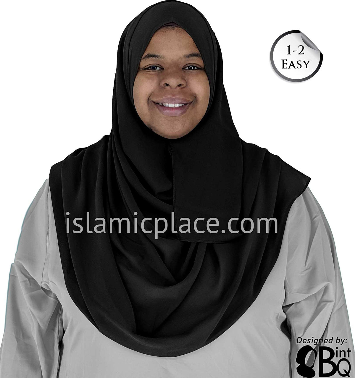 Black Plain - Salima 1-2 Easy Georgette Shayla Long Rectangle Hijab 30"x70"