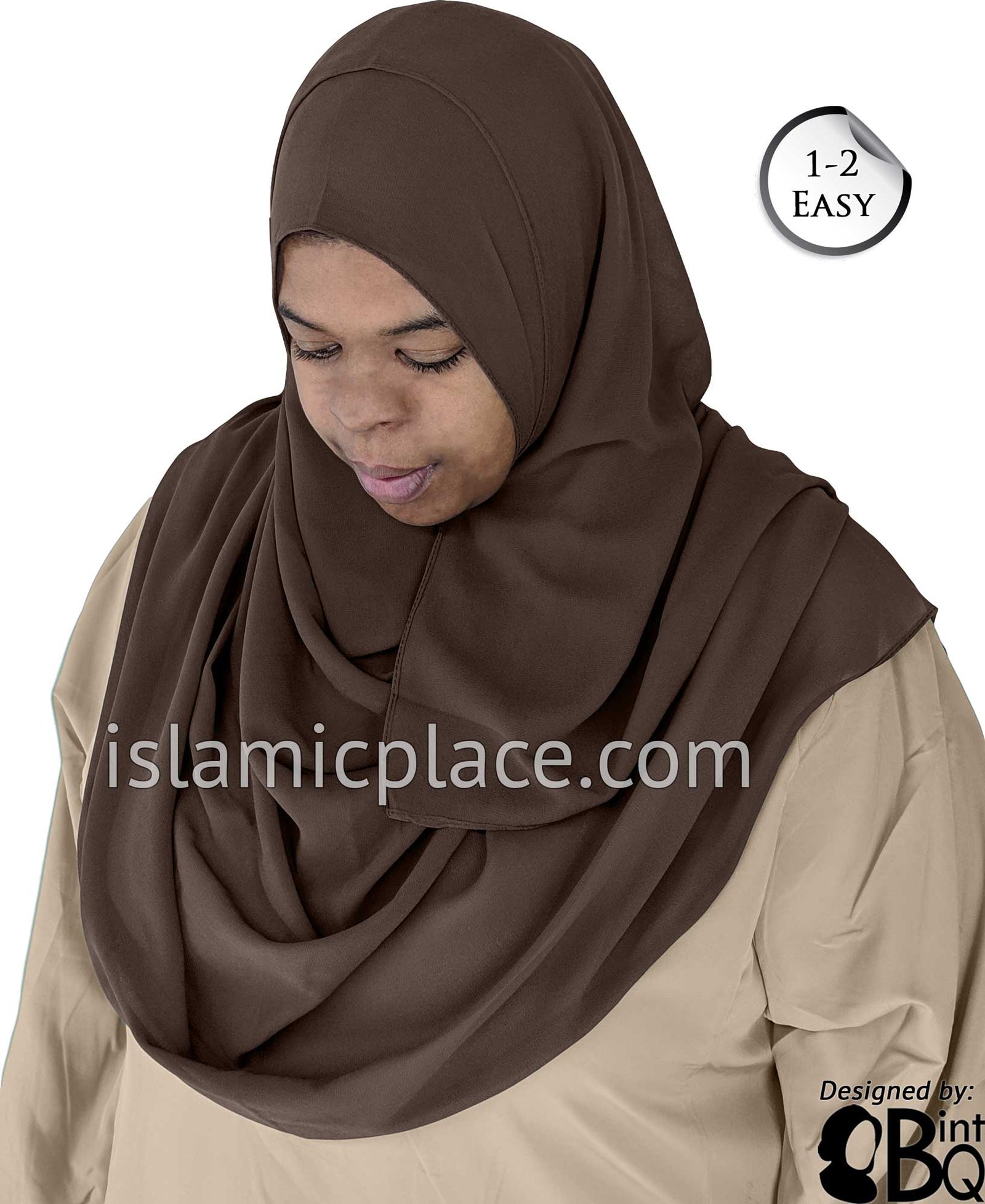Brown - Salima 1-2 Easy Georgette Shayla Long Rectangle Hijab 30"x70"