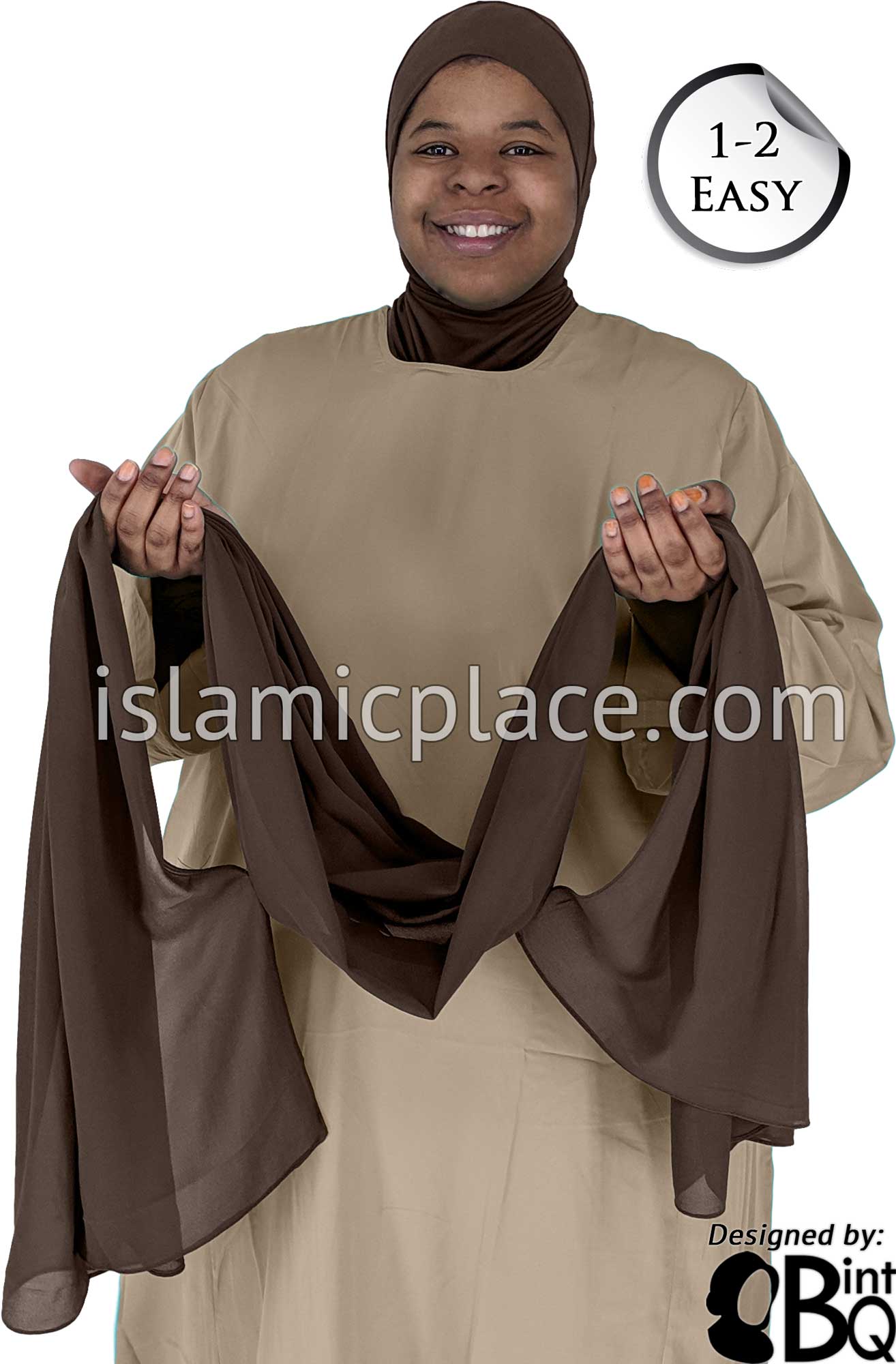 Brown - Salima 1-2 Easy Georgette Shayla Long Rectangle Hijab 30"x70"