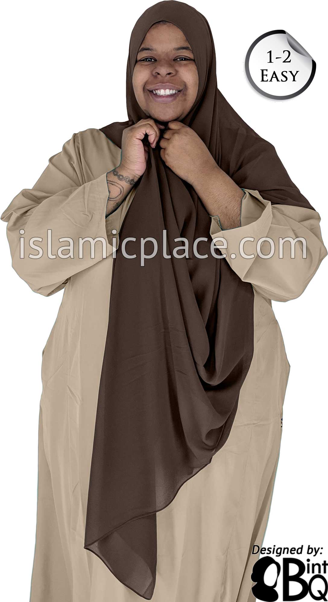 Brown - Salima 1-2 Easy Georgette Shayla Long Rectangle Hijab 30"x70"