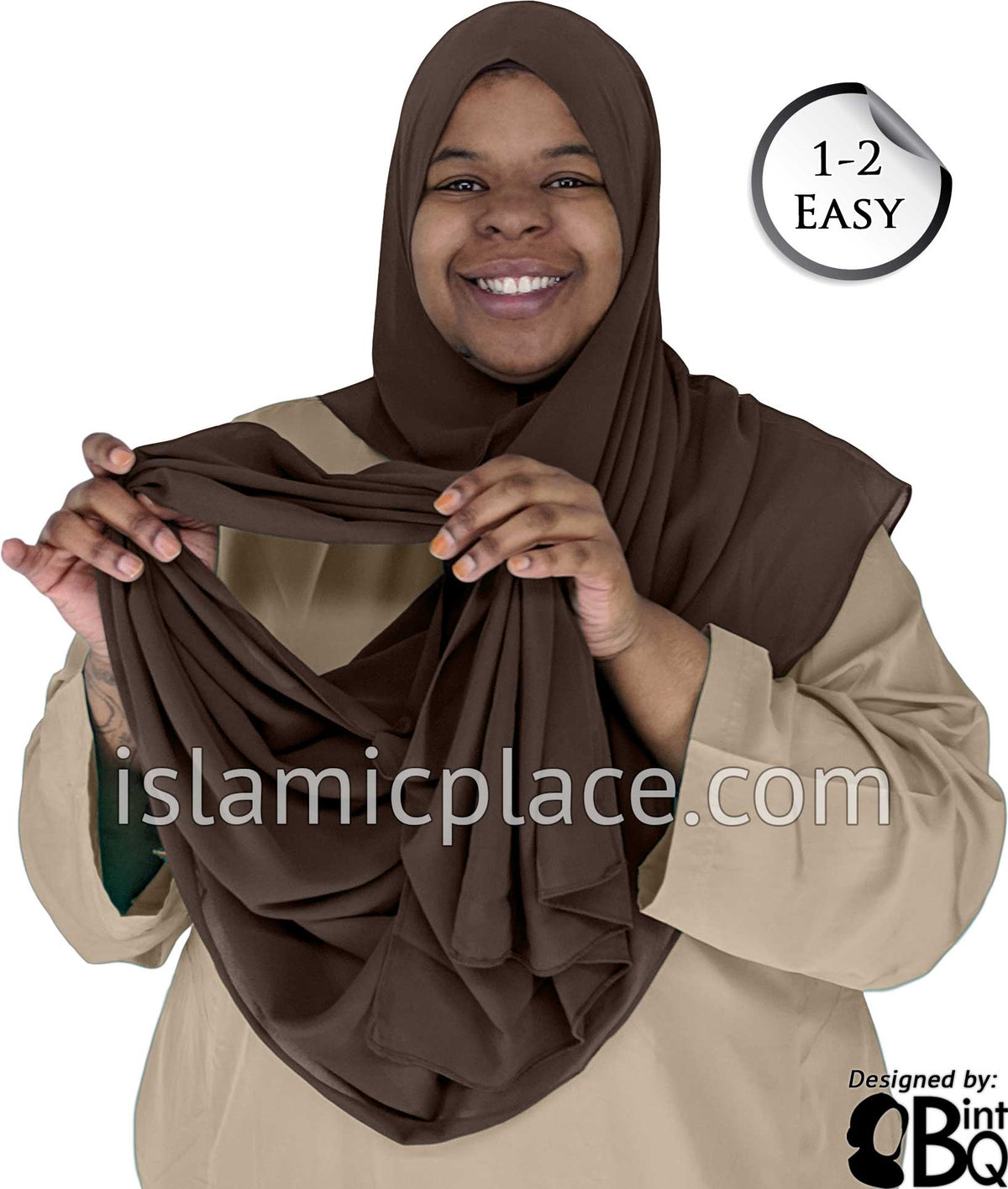 Brown - Salima 1-2 Easy Georgette Shayla Long Rectangle Hijab 30"x70"