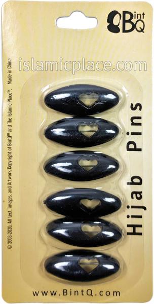 Black - Heart Khimar-Hijab Pin Pack (Pack of 6 Pins)