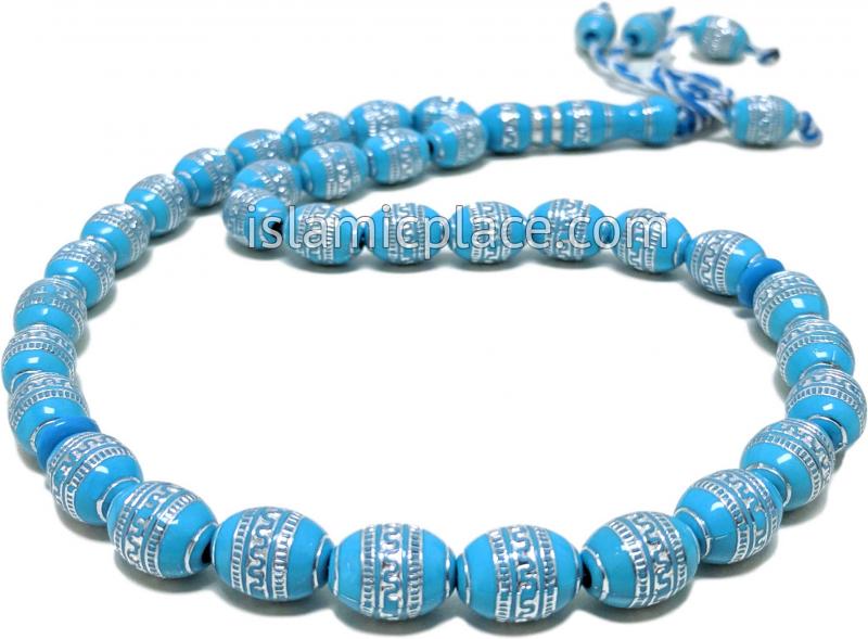 Blue and Silver - Moroccan Design Tasbih Prayer Beads