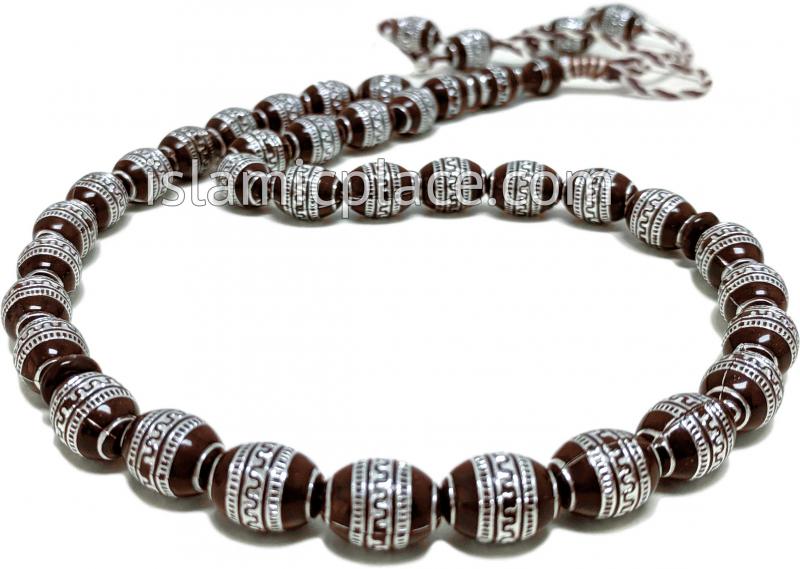 Brown and Silver - Moroccan Design Tasbih Prayer Beads
