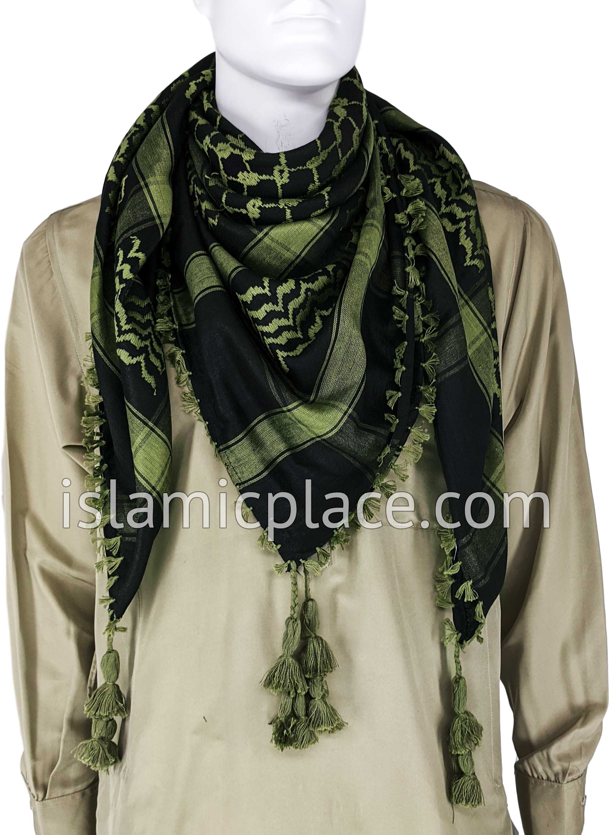 Black and Olive Green - Traditional Style Men Scarf Kifaya