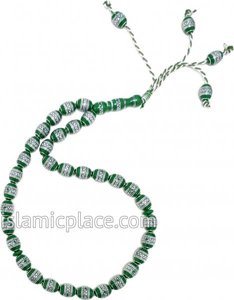 Green and Silver - Moroccan Design Tasbih Prayer Beads - The