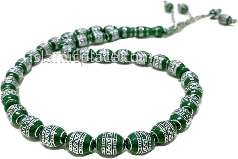 Green and Silver - Moroccan Design Tasbih Prayer Beads
