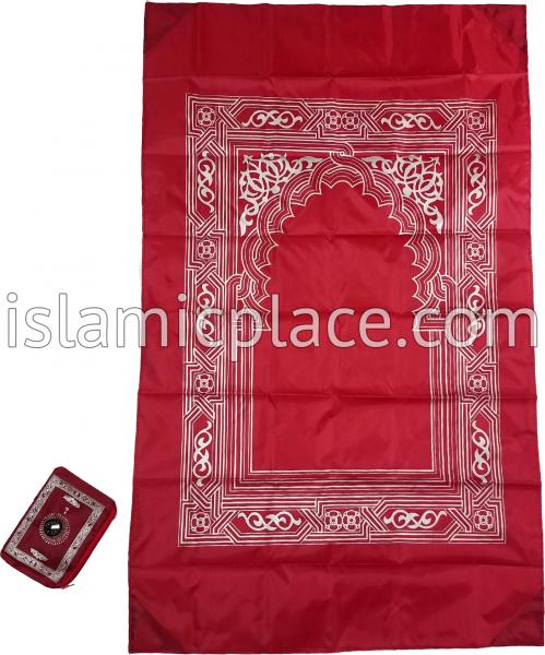 Burgundy - Traveling Adult Prayer Rug (Pocket size in zipper cover with build-in Compass)
