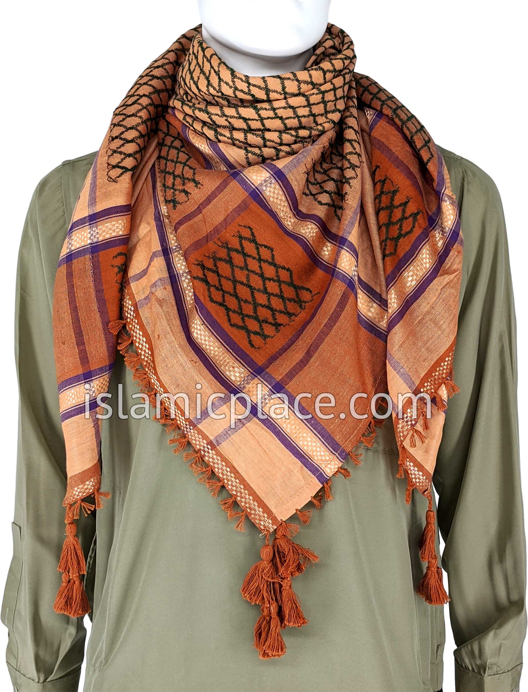 Salmon with Rust, Green and Purple - Jalil Collection Men Scarf Kifaya